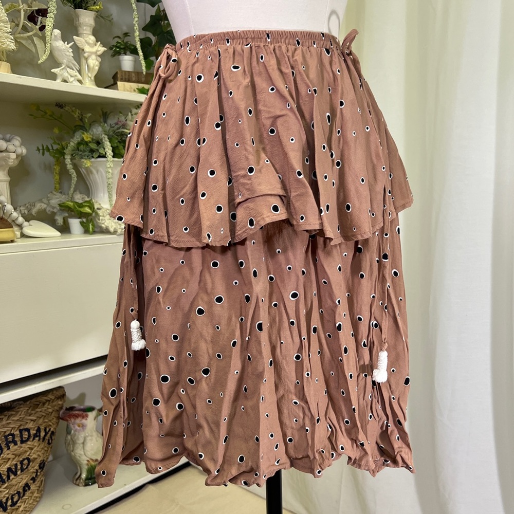 Faithfull the Brand Brown Polka Dot Tiered Skirt